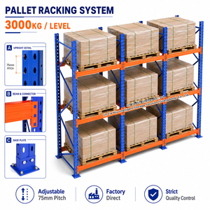 3 Pallet Levels Heavy Duty Steel Warehouse Rack Selective Pallet Racking System 3000KG